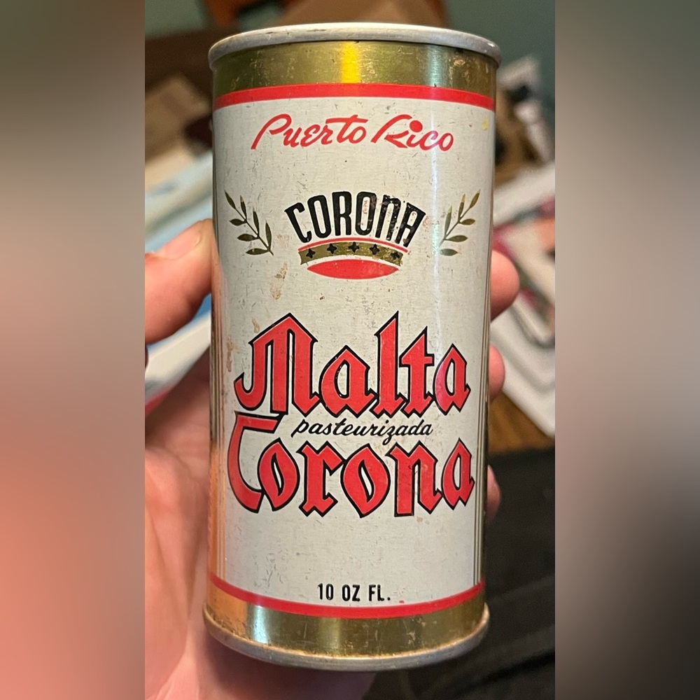 Malta Corona Pull Tab beer can 10 Ounce Corona Beer Puerto Rico Old Vintage
